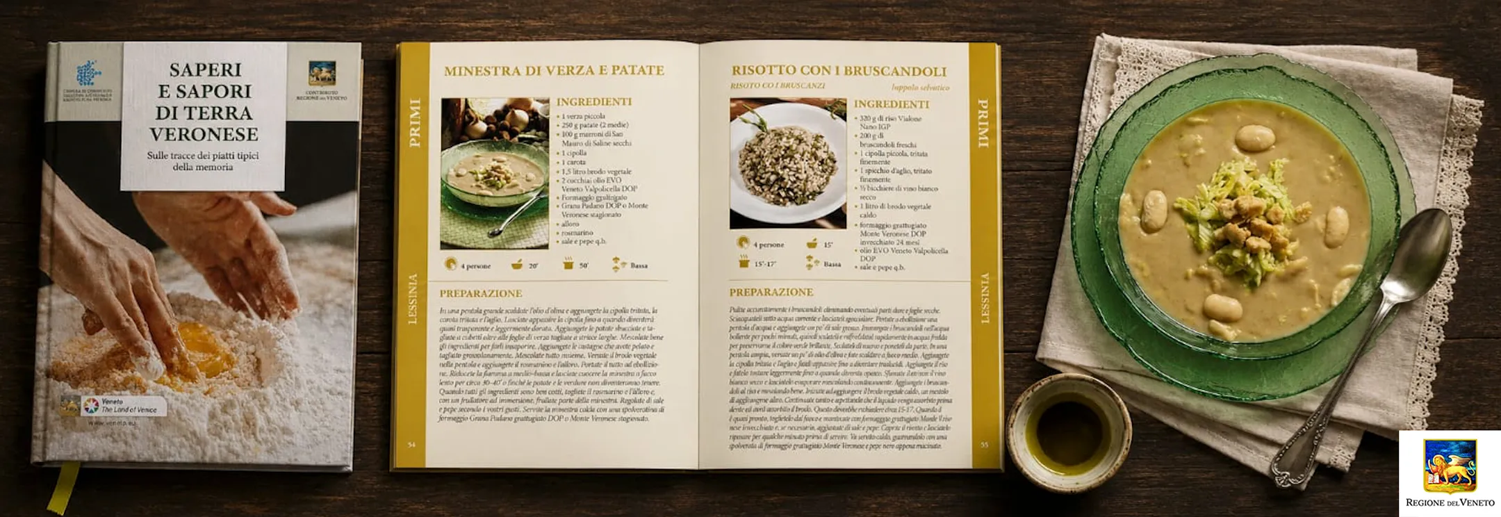 Pubblicazione editoriale progettata da Elena Lazzara dedicata al patrimonio gastronomico del territorio veronese. L'immagine mostra un volume con ricette tradizionali, ingredienti tipici e narrazione visiva che valorizzano cultura culinaria, tradizioni locali e turismo enogastronomico del territorio.