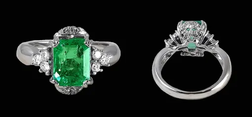 Luxury Emerald Ring with diamonds and white gold<br />
750 MM Gold<br />
Handcrafted and hand-lost-wax casting<br />
Unique and numbered pieces<br />
Digital Art Direction for Germano Gioielli: Elena Lazzara